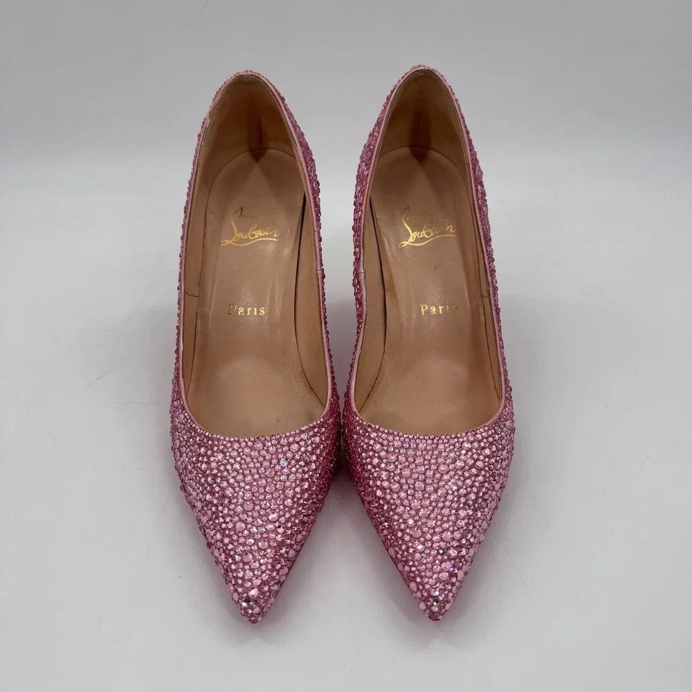 Christian Louboutin Swarovski Crystal Strass Pumps Blush Pink Heels 38.5